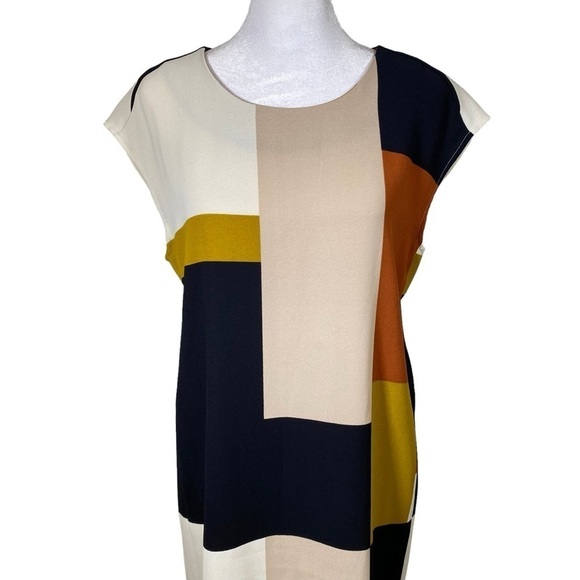 Loft Ann Taylor women's size Small color block midi sheath cap sleeve dress - Picture 3 of 8